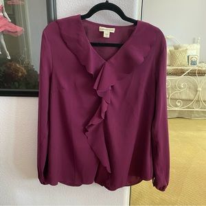 Women's Purple Coldwater Creek Long Sleeve Ruffled Blouse Size Medium